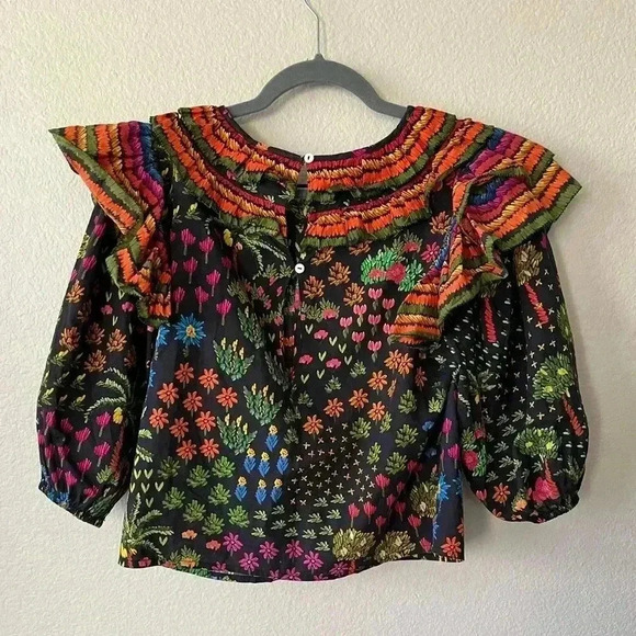 Farm Rio Fruit Garden Ruffle Puff Sleeve Blouse Women’s Size Small - Picture 4 of 16